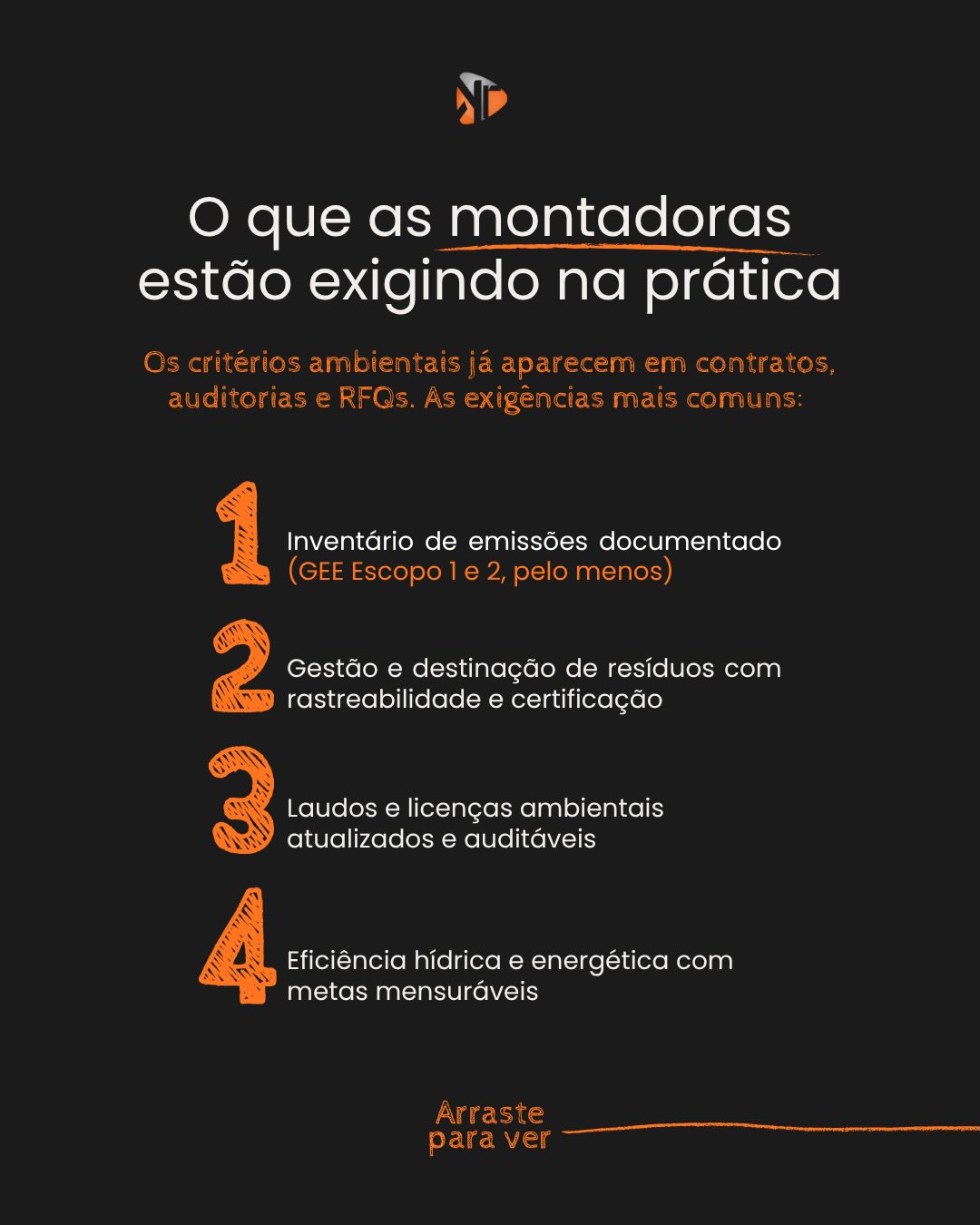 As montadoras não estão mais pedindo, estão exigindo critérios ambientais em contratos, auditorias e RFQs.
Inventário de emissões, gestão de resíduos com rastreabilidade, laudos atualizados, eficiência hídrica e energética... Sua empresa está preparada?
Gestão ambiental estruturada deixou de ser diferencial. Hoje, é requisito para continuar na cadeia.
A KL GAMA atua do diagnóstico inicial à documentação exigida pelas montadoras. Fale com a gente antes da próxima auditoria.
📲 (48) 9 9658-4025
📧 contato@klgama.com