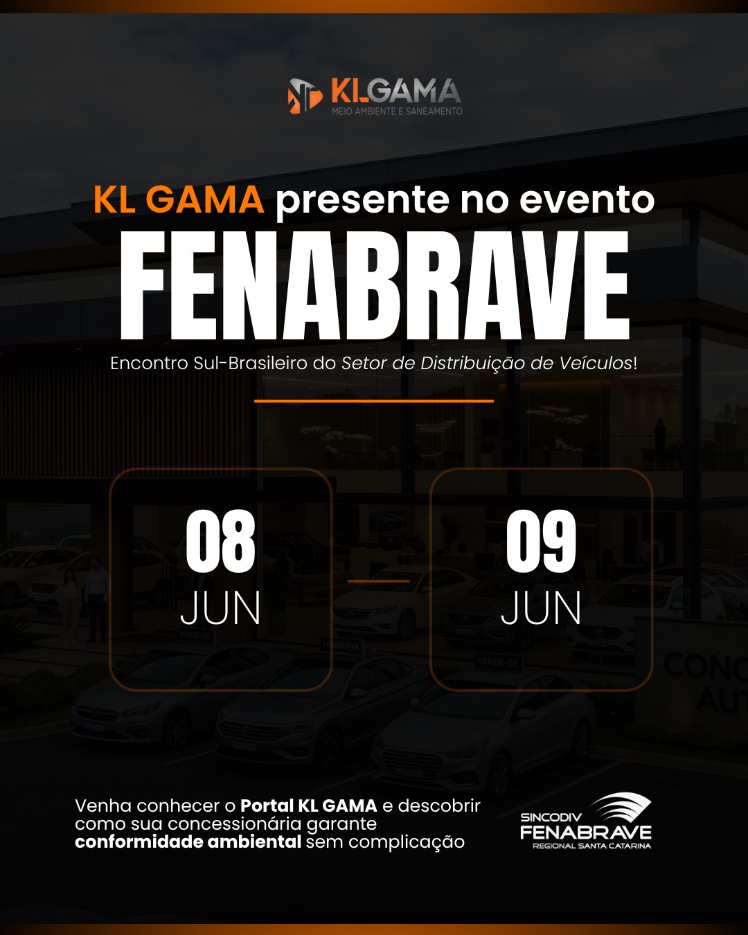 KL GAMA estará no FENABRAVE SC!
Nos dias 8 e 9 de junho, estaremos no Encontro Sul-Brasileiro do Setor de Distribuição de Veículos representando o Portal KL GAMA — a solução completa para sua concessionária garantir conformidade ambiental sem complicação.
Vem nos visitar e descobrir como simplificar a gestão ambiental do seu negócio!
📍 SINCODIV FENABRAVE Regional Santa Catarina
🗓️ 08 e 09 de junho
--------------------
#fenabrave #fenabravesc #concessionaria #santacatarina